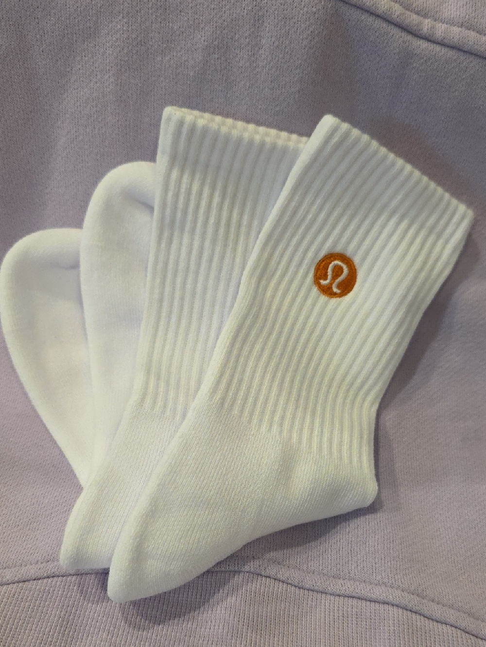 lululemon athletica White Crew Socks with Orange Logo Patch